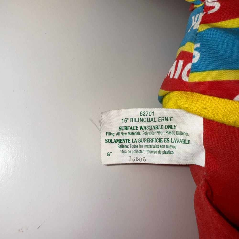 Vintage Sesame Street Bilingual Ernie English/Spanish 16” Tyco Plush 1995 - Picture 3 of 8